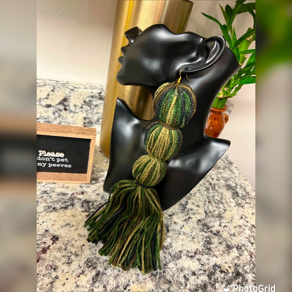 Army Fatique XL Tassel Earrings